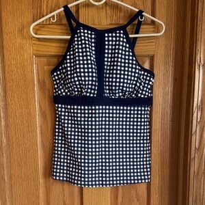 Lands' End x Draper James Navy and White Checkered Tankini Top